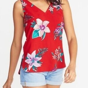 Floral Red Sleeveless Top